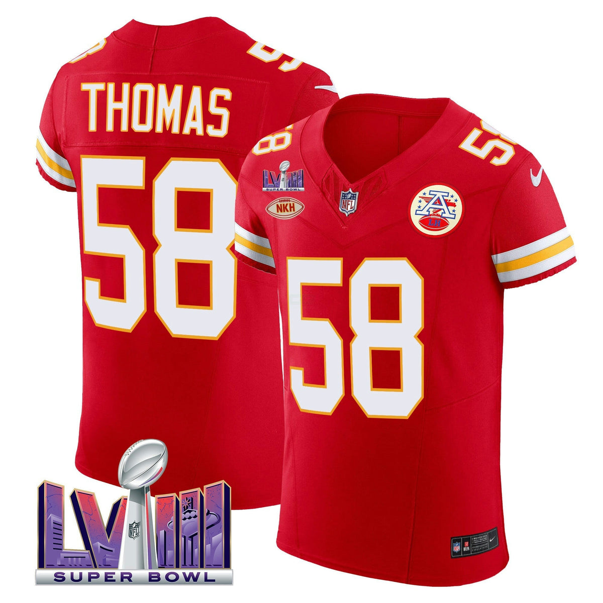 NFL Kansas City Chiefs Men’s Super Bowl LVIII Gold Patch Vapor Elite Jersey