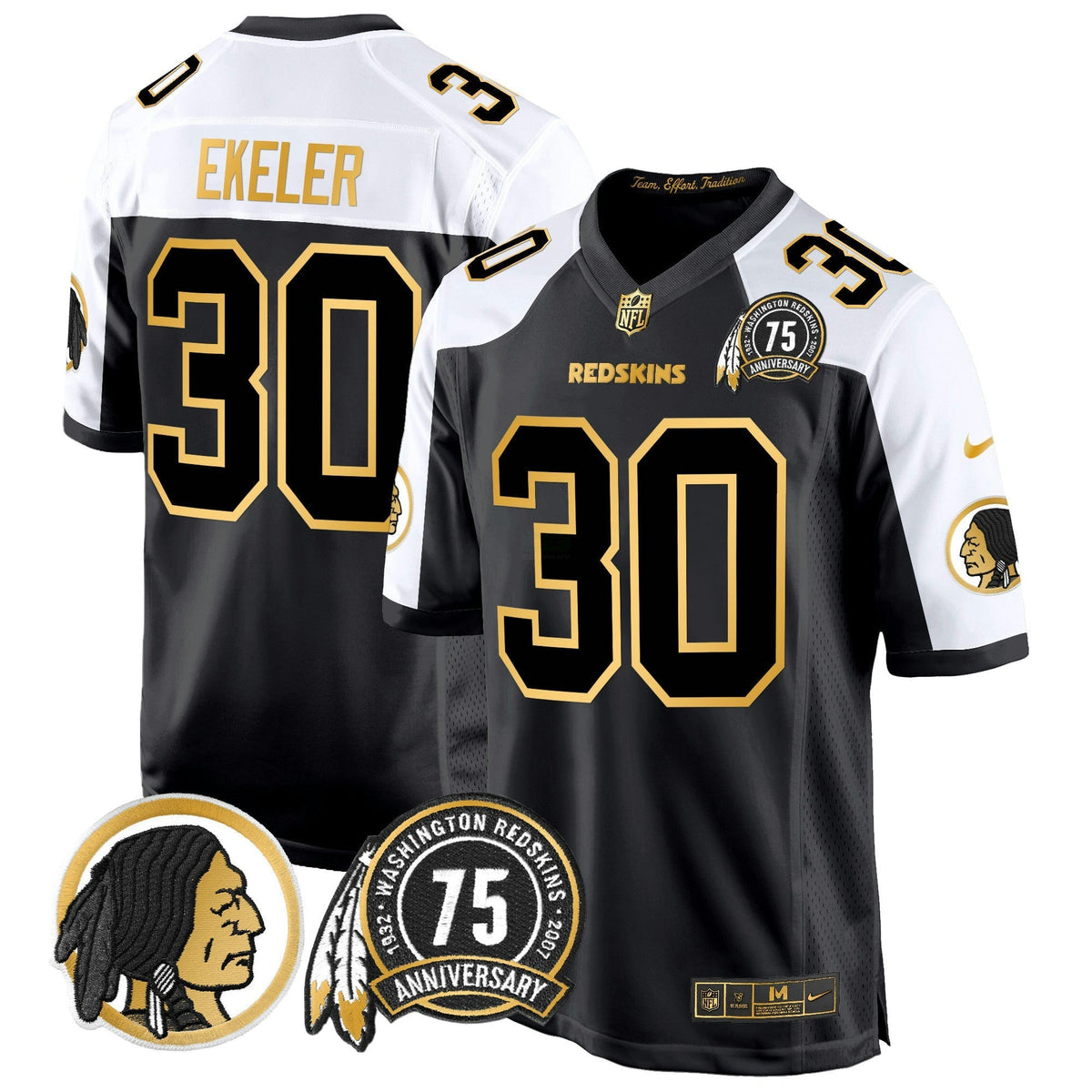NFL Washington Commanders Men’s Washington Redskins 75th Patch Throwback Gold Game Jersey