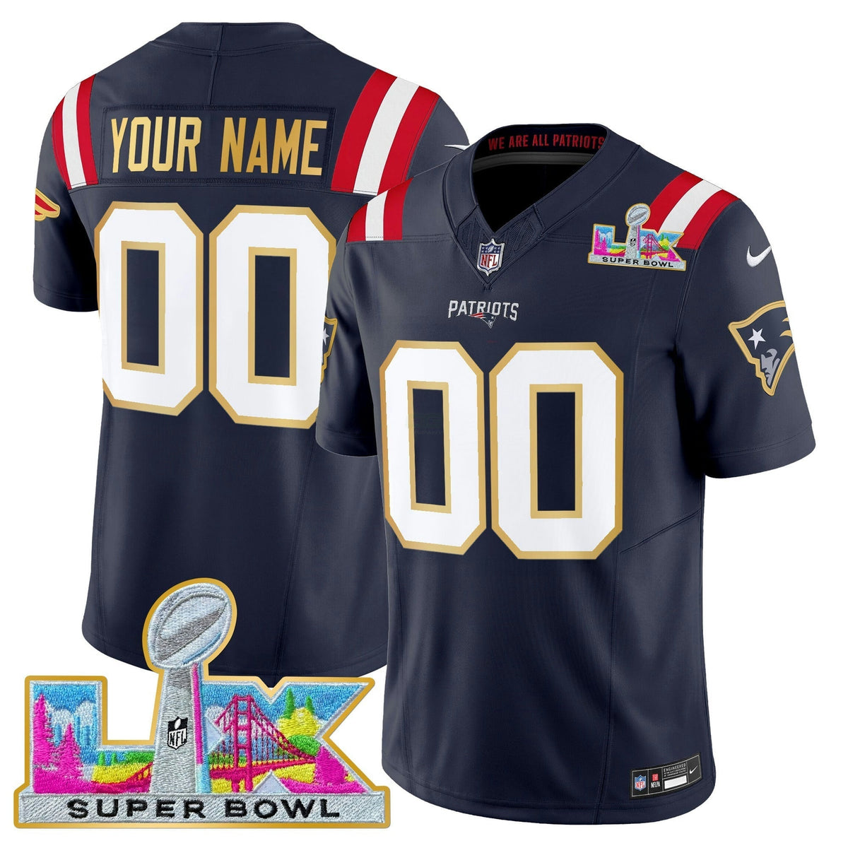 NFL New England Super Bowl LX Gold Trim Vapor Limited Jersey