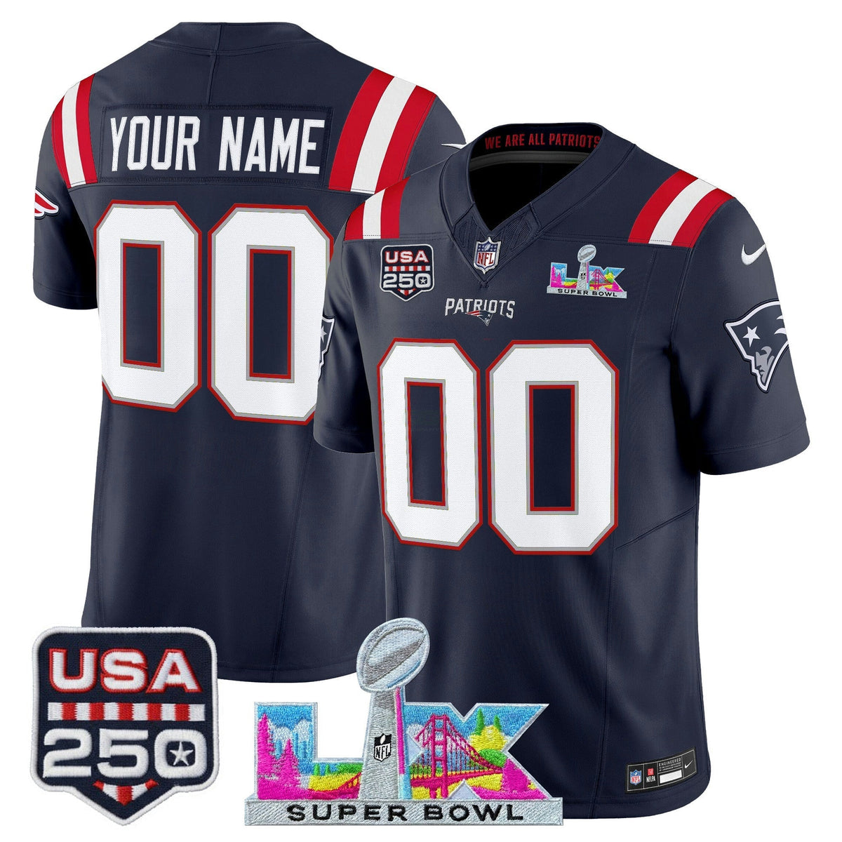 NFL New England “Super Bowl LX & United States 250th Anniversary Patch” Vapor Limited Jersey