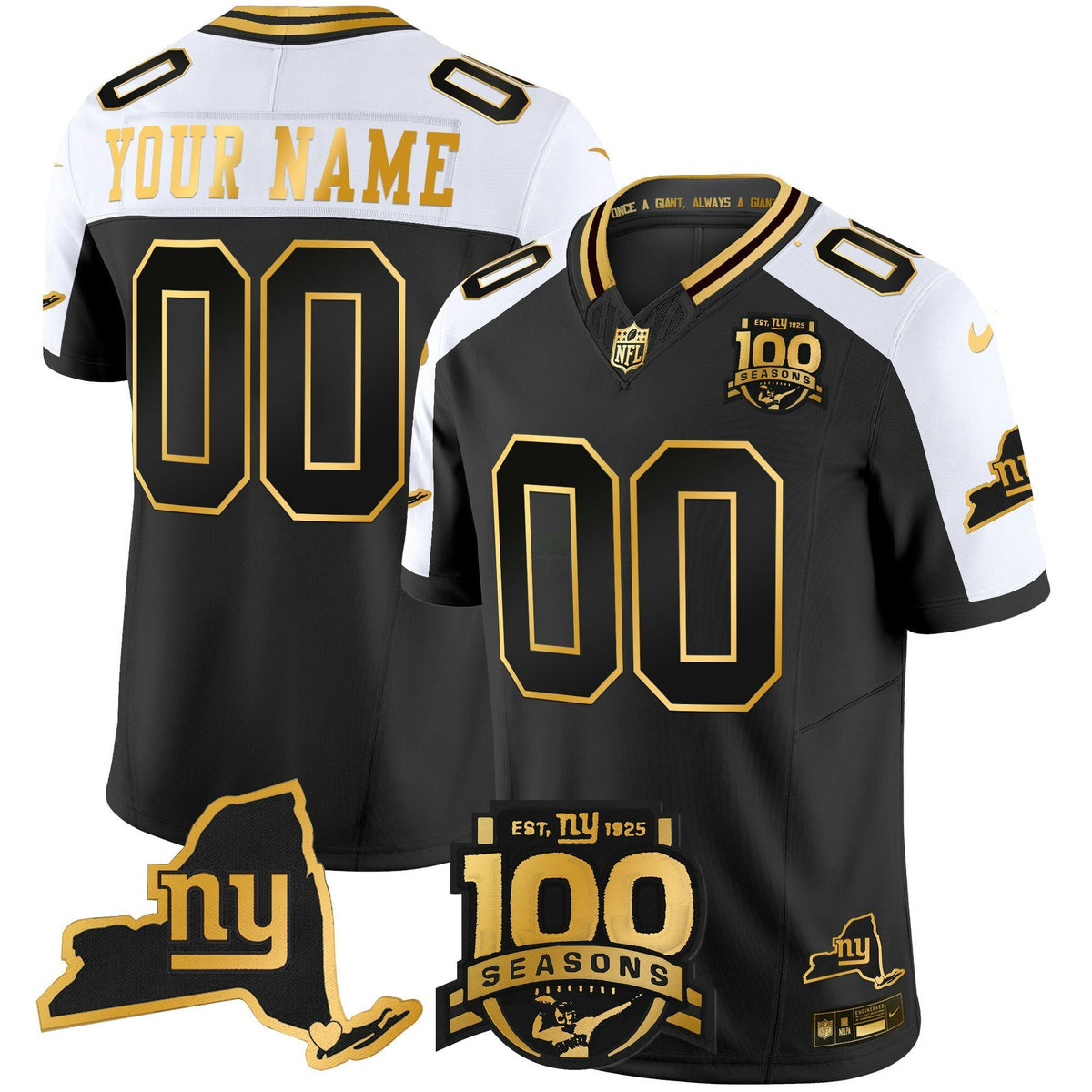 NFL New York 100th Season & State Patch Gold Vapor Limited Jersey