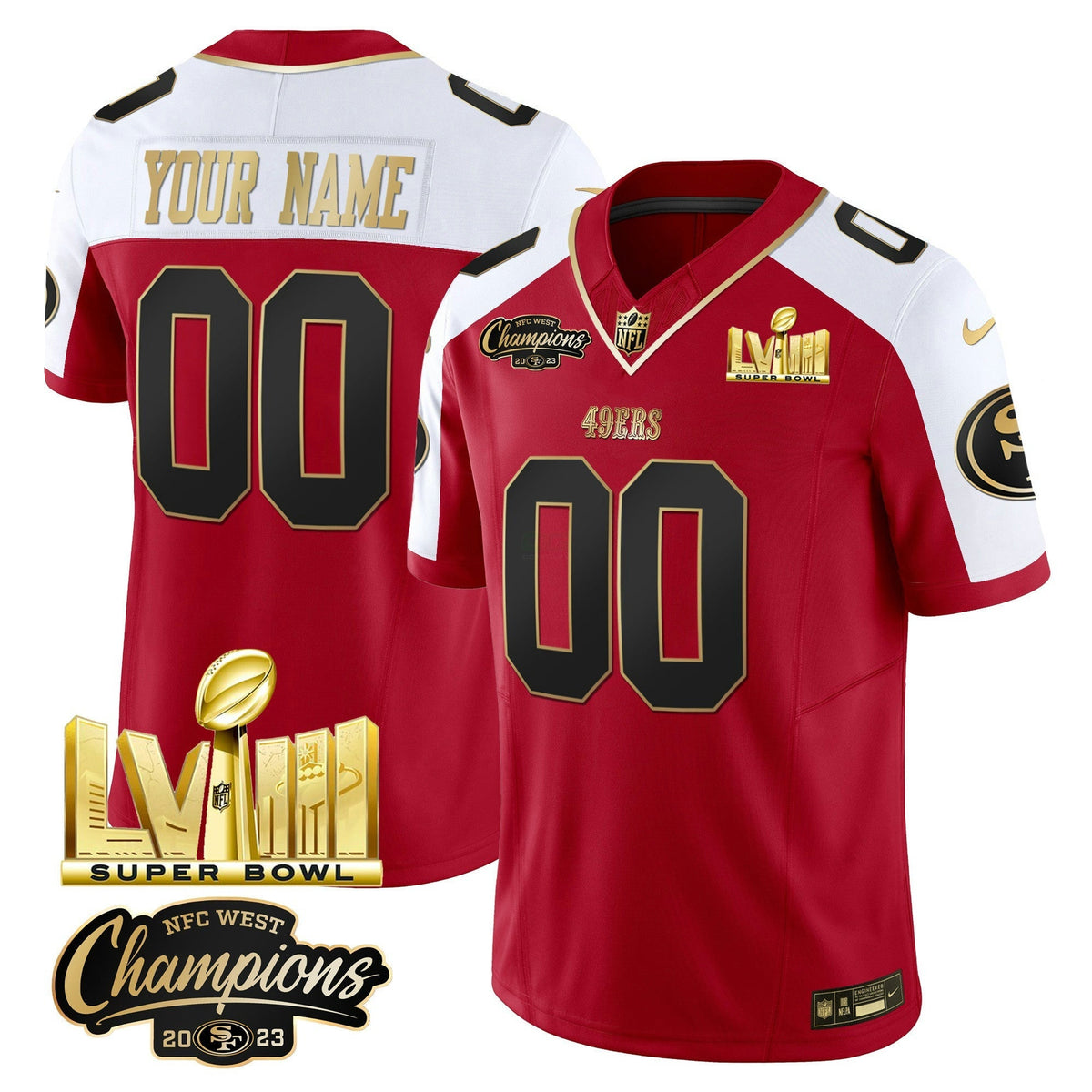 NFL NFC West Champions & Super Bowl LVIII Gold Patch Vapor Jersey V2