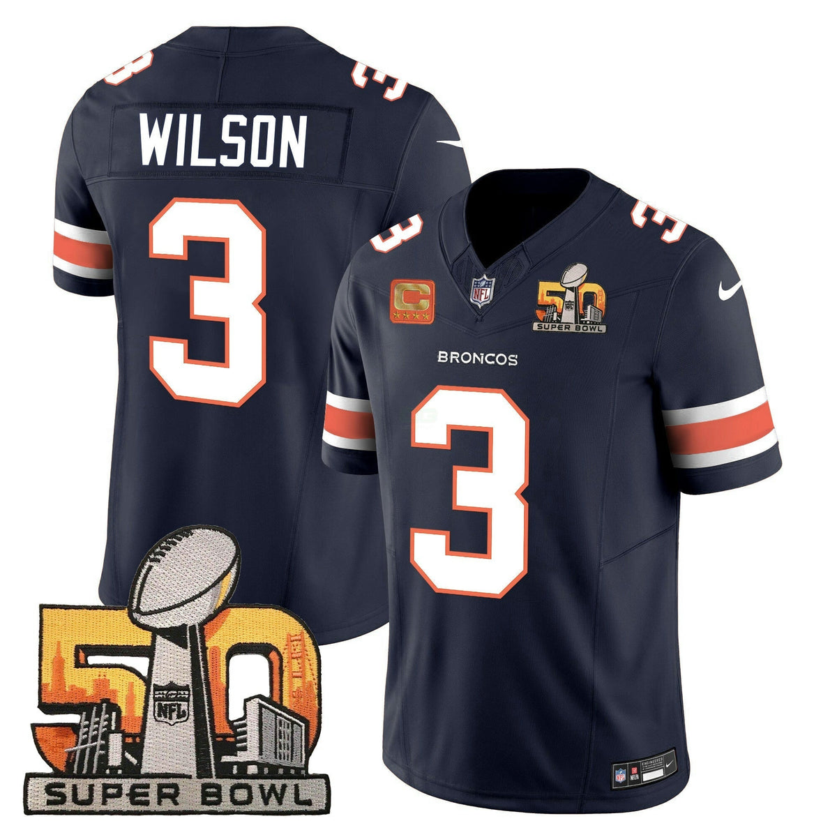 NFL Russell Wilson Denver Super Bowl 50 Patch Vapor Jersey