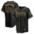 NFL Steeler Nation #808 Pittsburgh Baseball Black Gold Jersey - Black