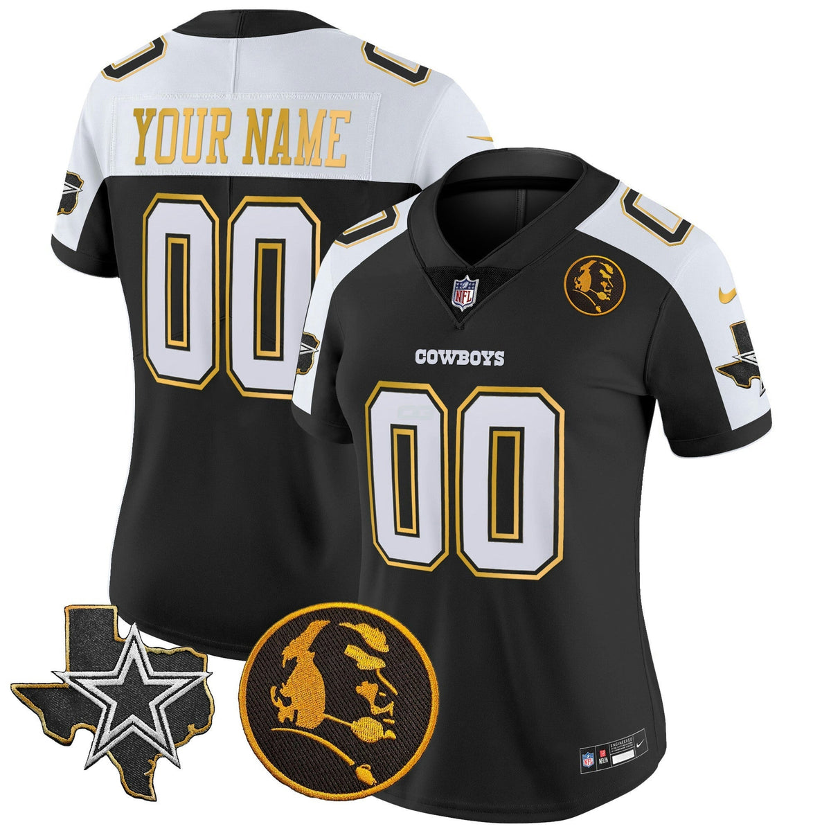 NFL Texas & John Madden Patch Gold Trim Vapor Jersey