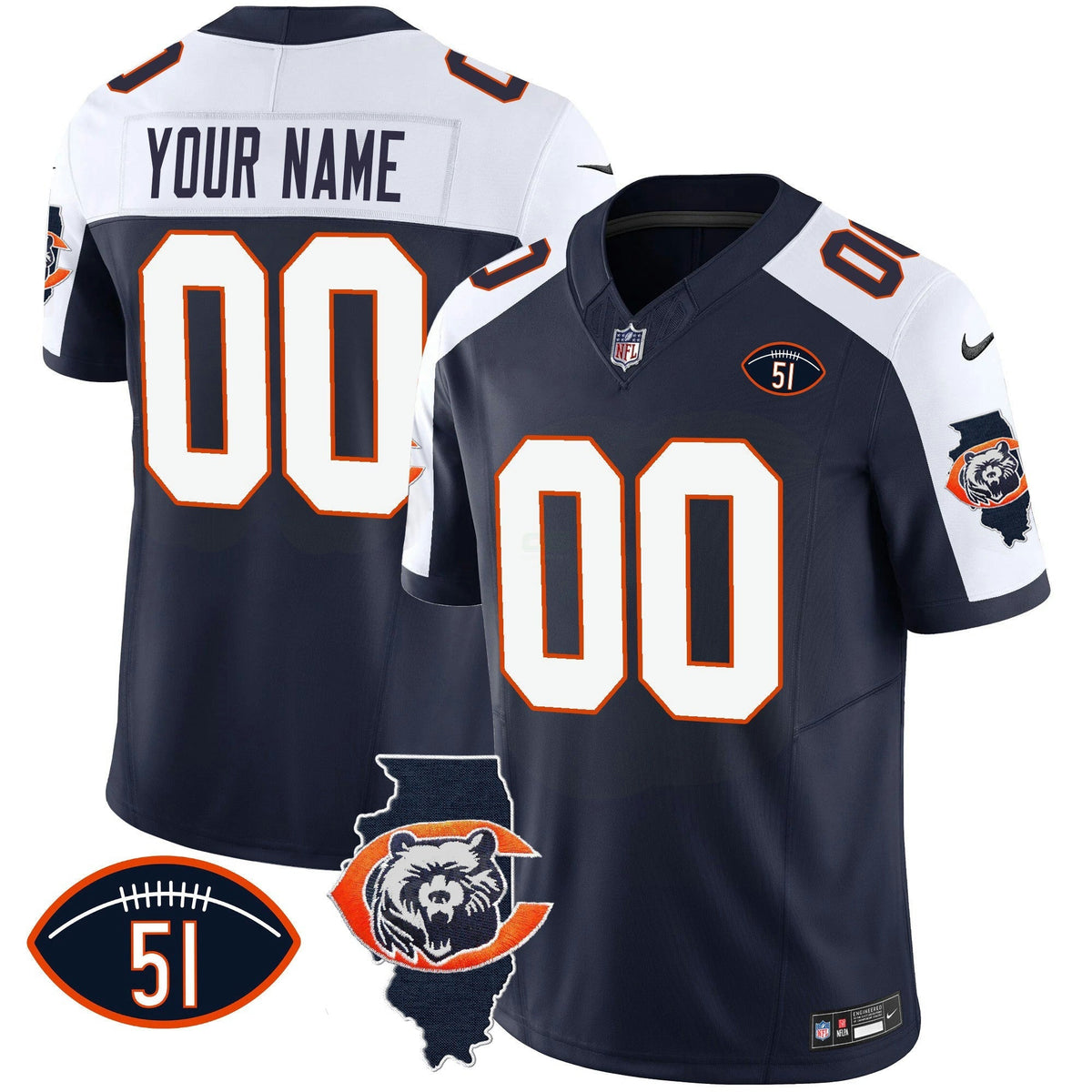 NFL Throwback Illinois Patch Vapor Jersey