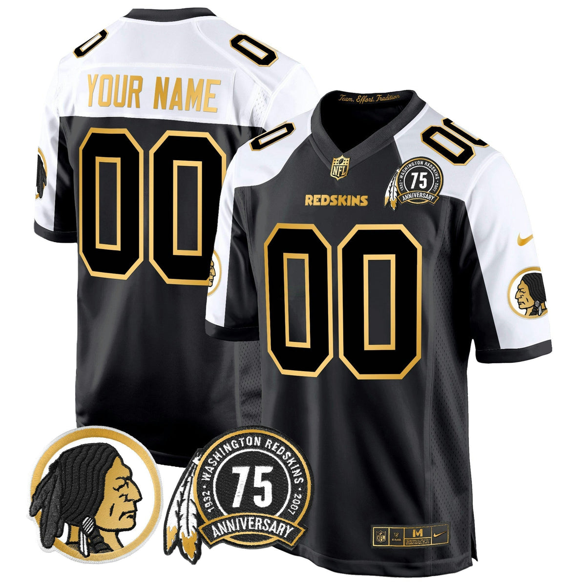 NFL Washington Commanders Washington Redskins 75th Patch Throwback Gold Game Jersey