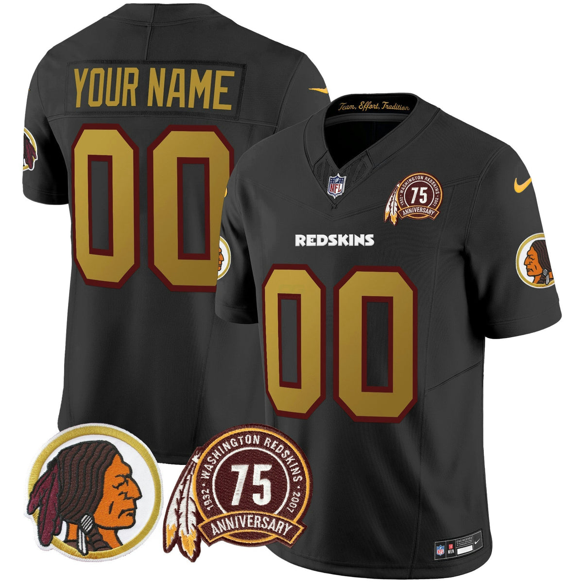 NFL Washington Commanders Washington Redskins 75th Patch Throwback Vapor Limited Jersey V2