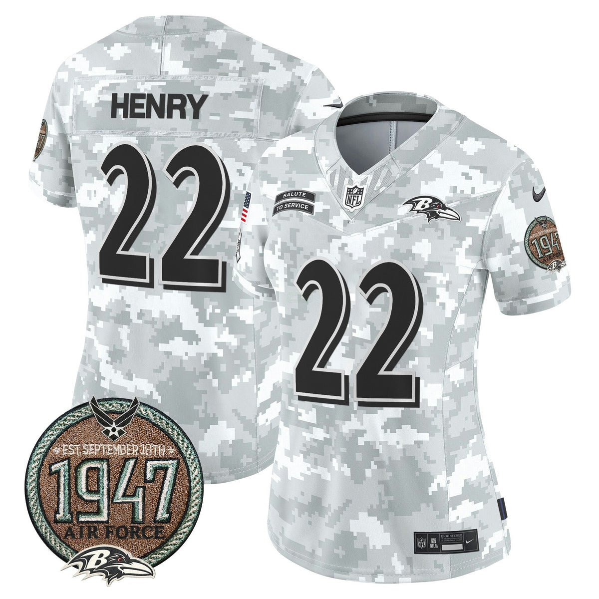 NFL Baltimore Ravens Women’s 2024 Salute to Service Establishment Year Patch Vapor Limited Jersey