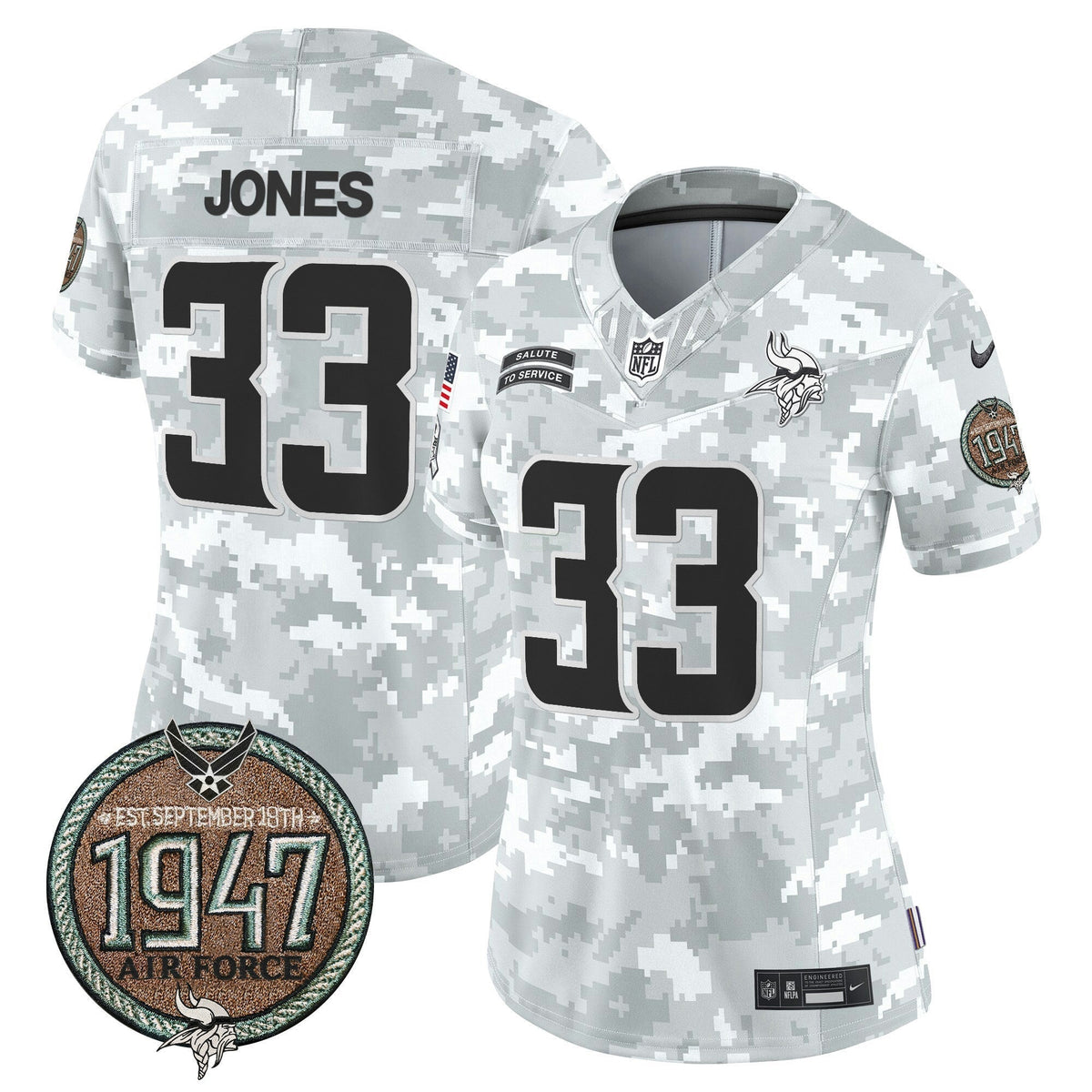 NFL Minnesota Vikings Women’s 2024 Salute to Service Establishment Year Patch Vapor Limited Jersey