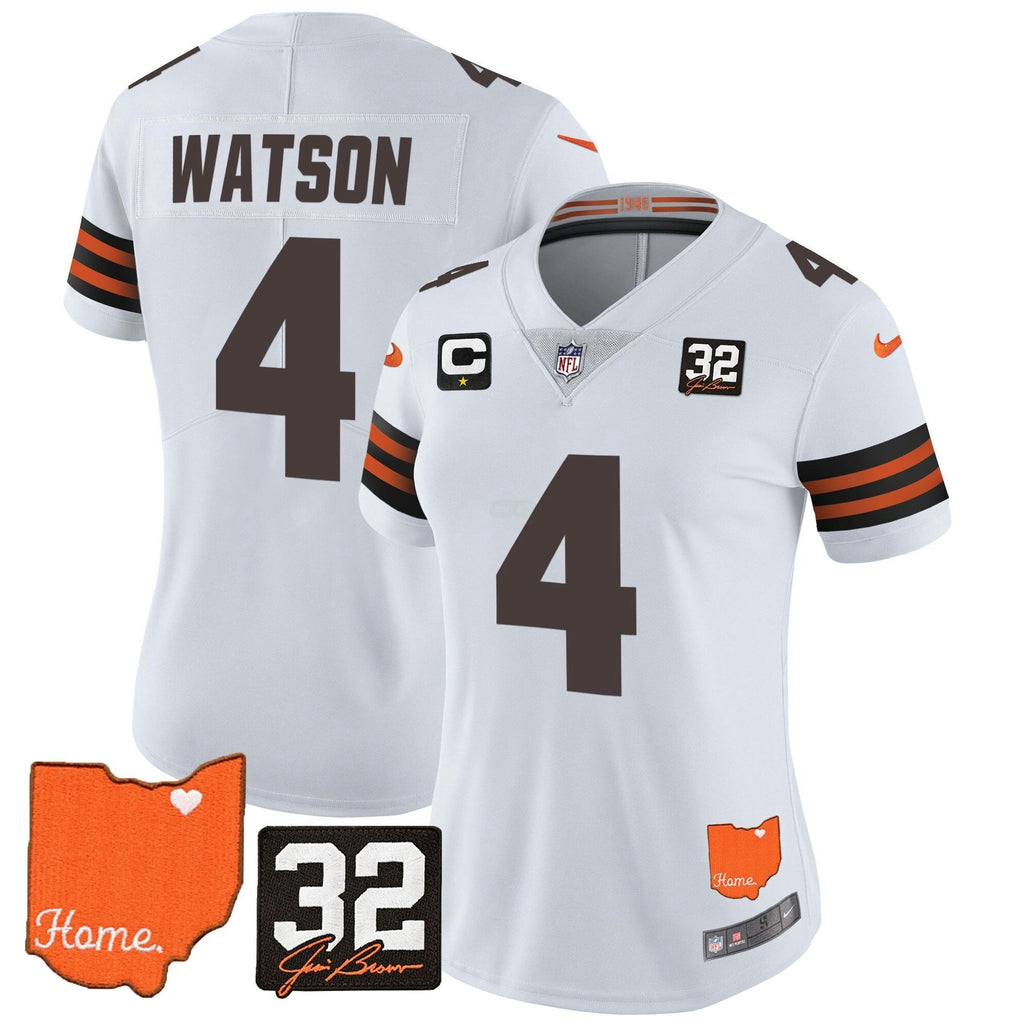 NFL Women’s #32 Jim Brown Memorial & Home Patch Vapor Limited Jersey