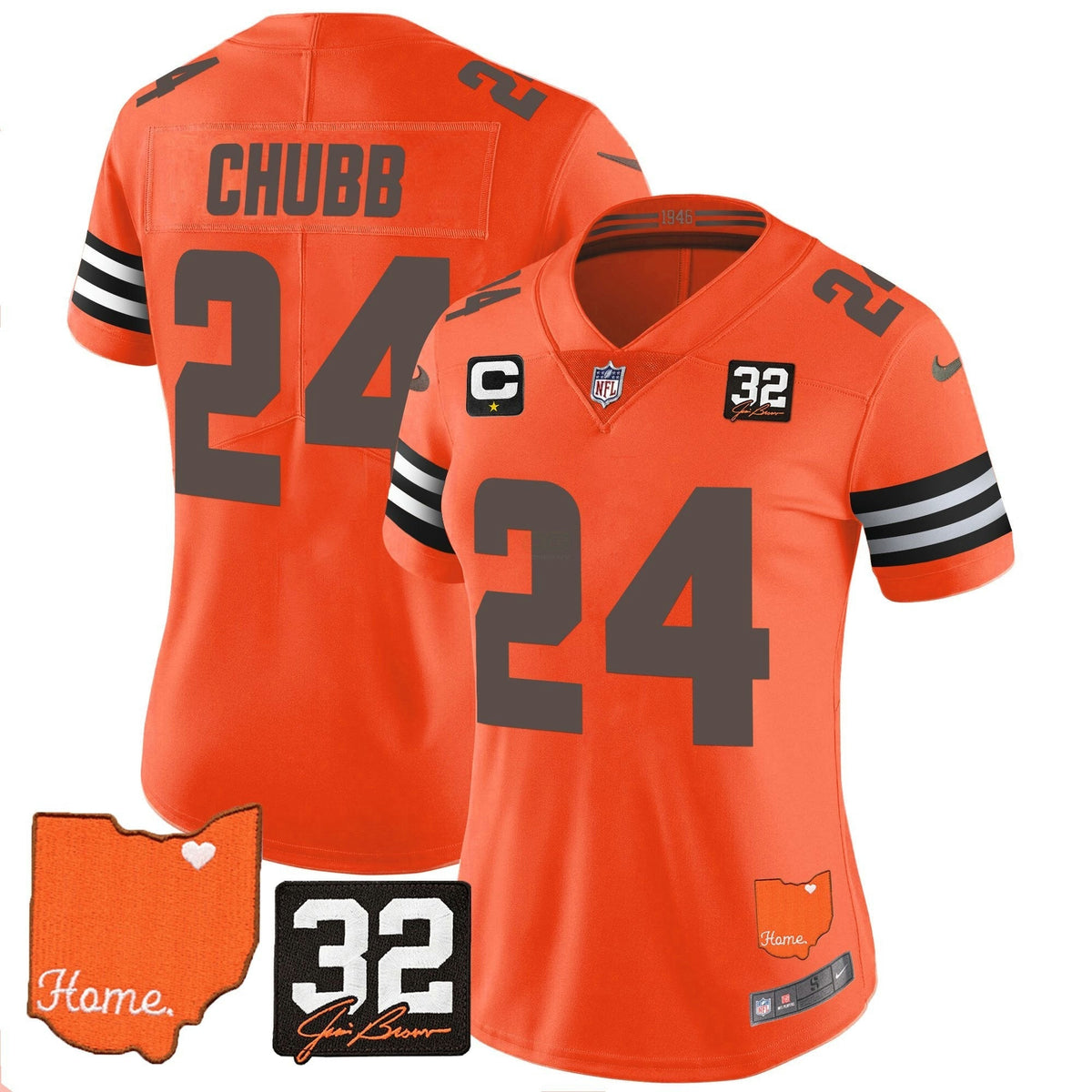 NFL Women’s #32 Jim Brown Memorial & Home Patch Vapor Limited Jersey