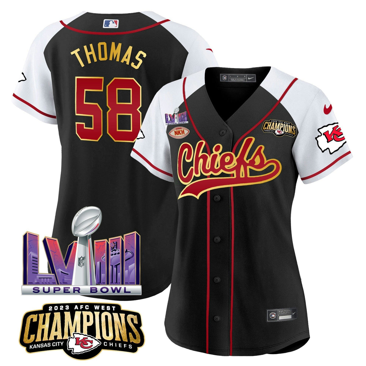 NFL Women’s AFC West Champions & Super Bowl LVIII Patch Jersey