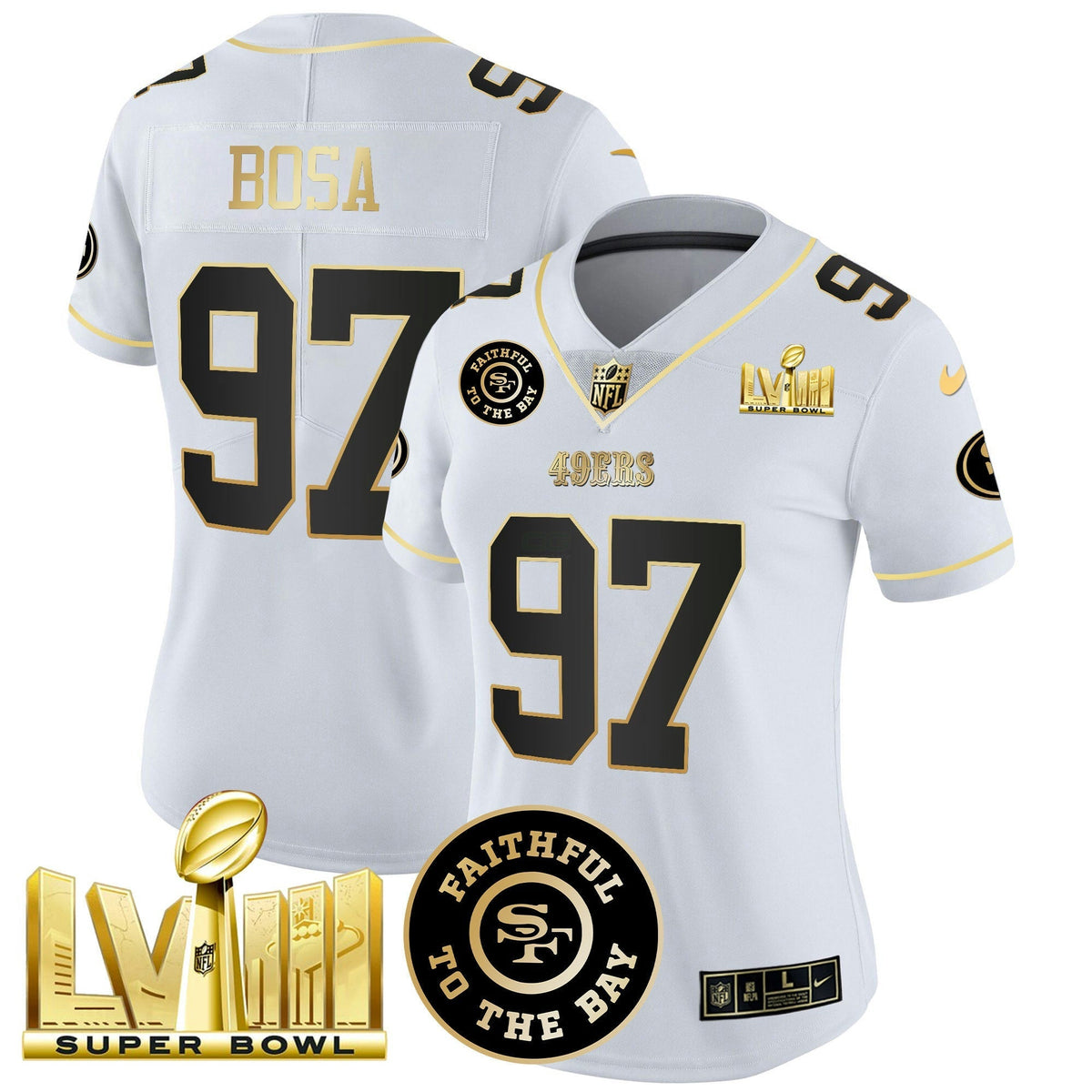 NFL Women’s Faithful & Super Bowl LVIII Gold Patch Vapor Jersey V2