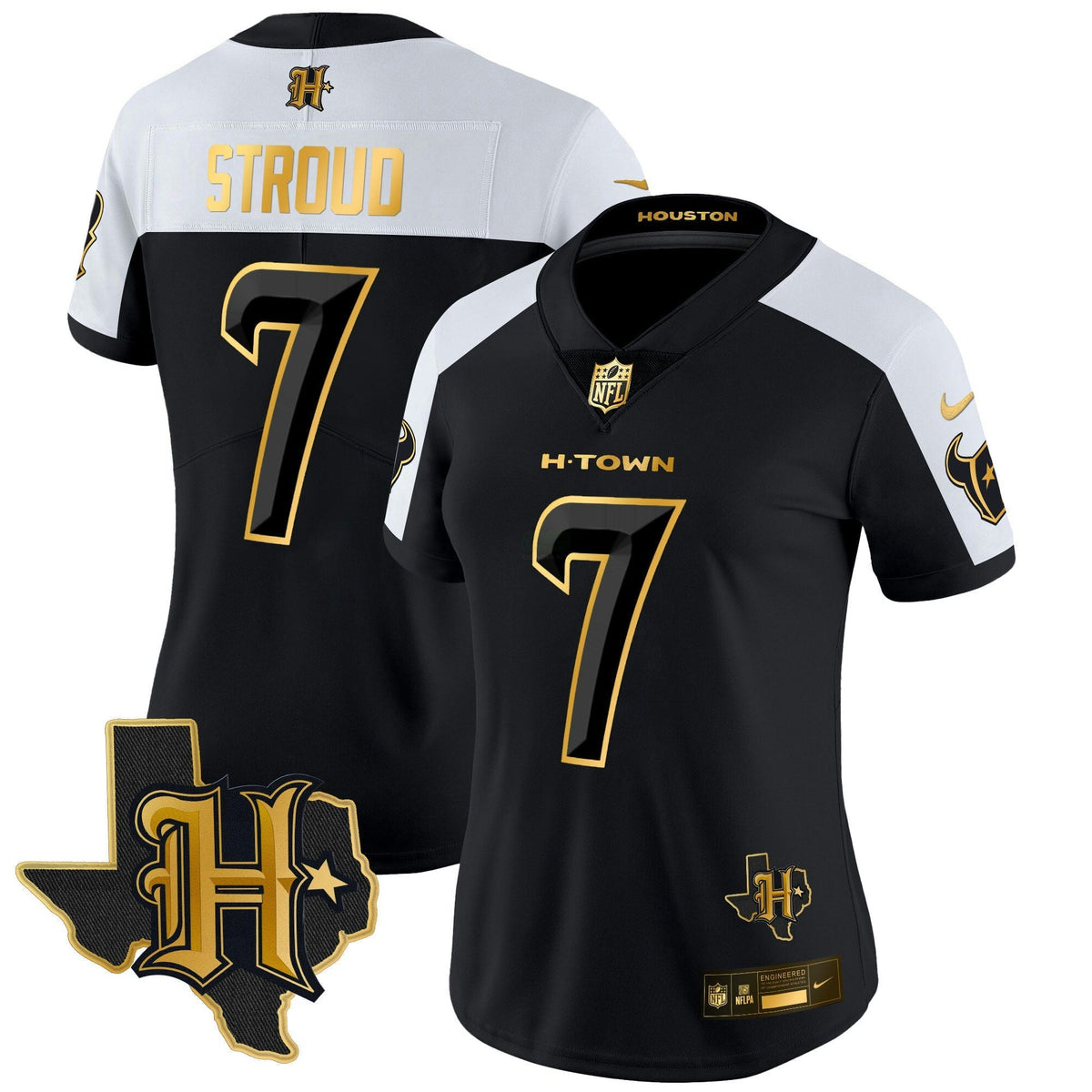 NFL Women’s Houston 2024 Texas Patch Gold Vapor Limited Jersey