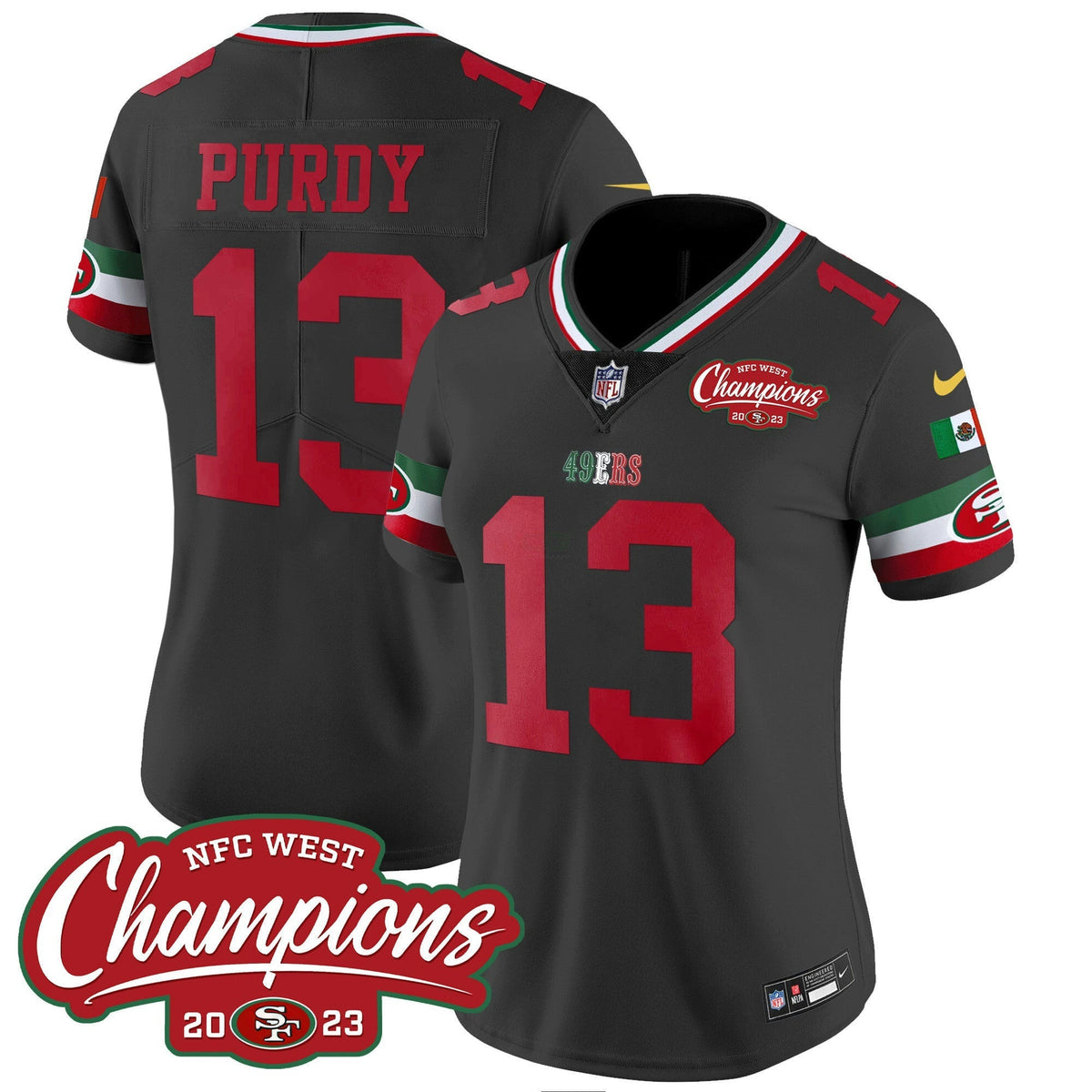 NFL Women’s Mexico 2023 NFC West Champions Patch Vapor Jersey