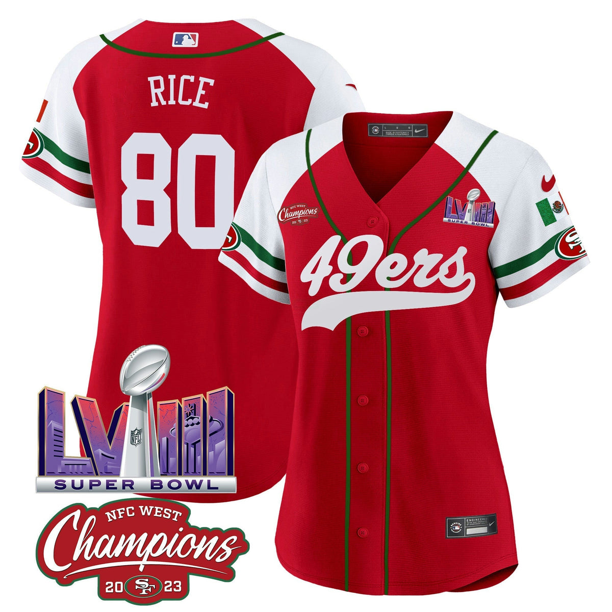 NFL Women’s Mexico NFC West Champions & Super Bowl LVIII Patch Jersey