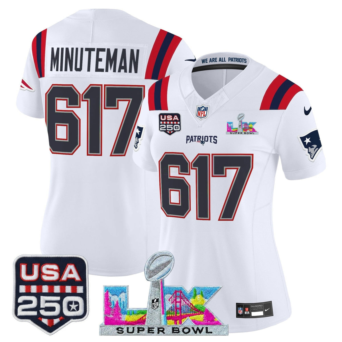 NFL Women’s New England “Super Bowl LX & United States 250th Anniversary Patch” Vapor Limited Jersey