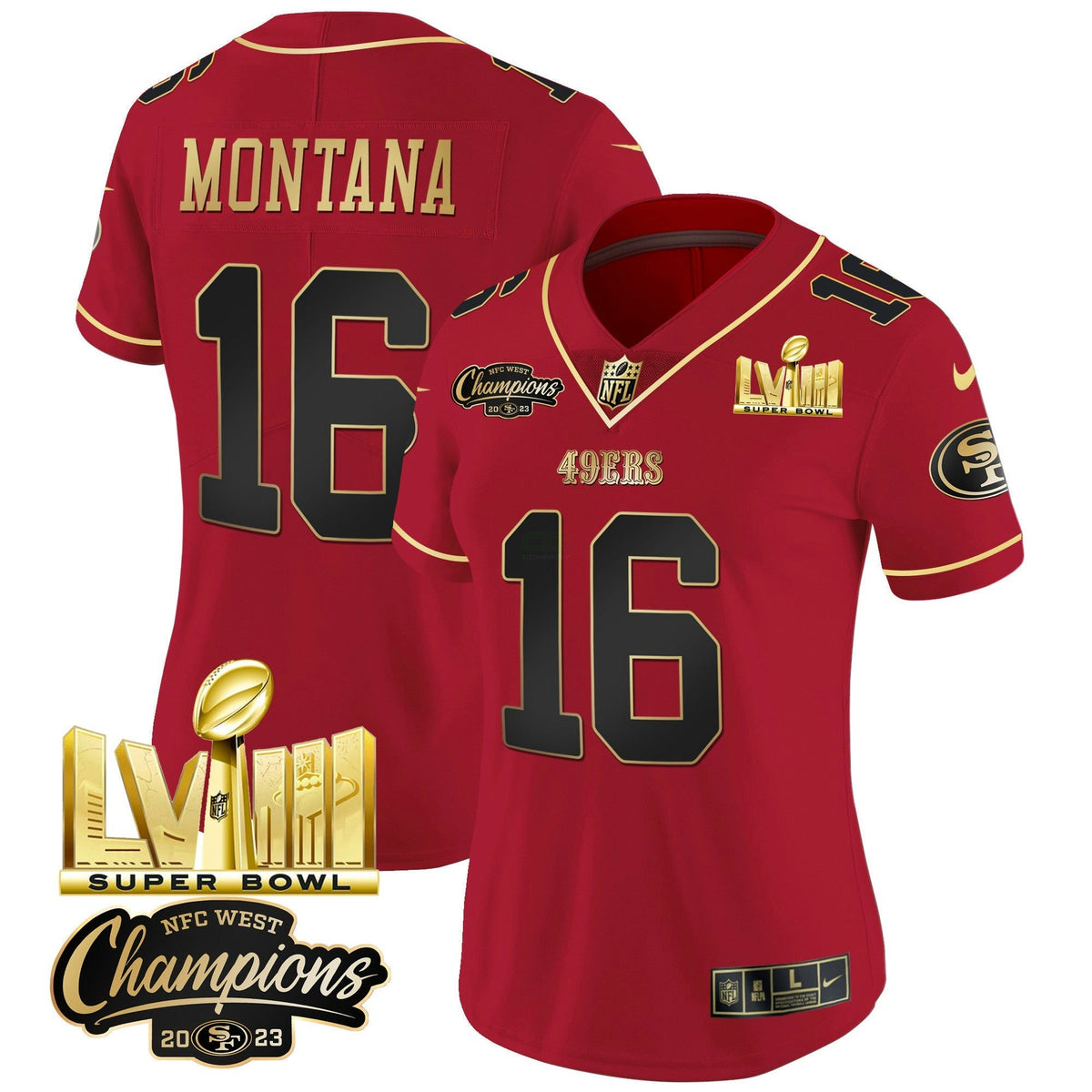 NFL Women’s NFC West Champions & Super Bowl LVIII Gold Patch Vapor Jersey V2