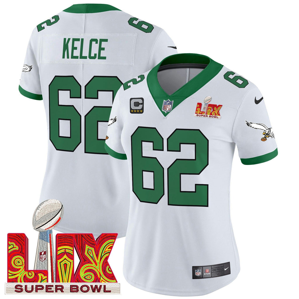 NFL Women’s Philadelphia Kelly Green Super Bowl LIX Patch Vapor Limited Jersey