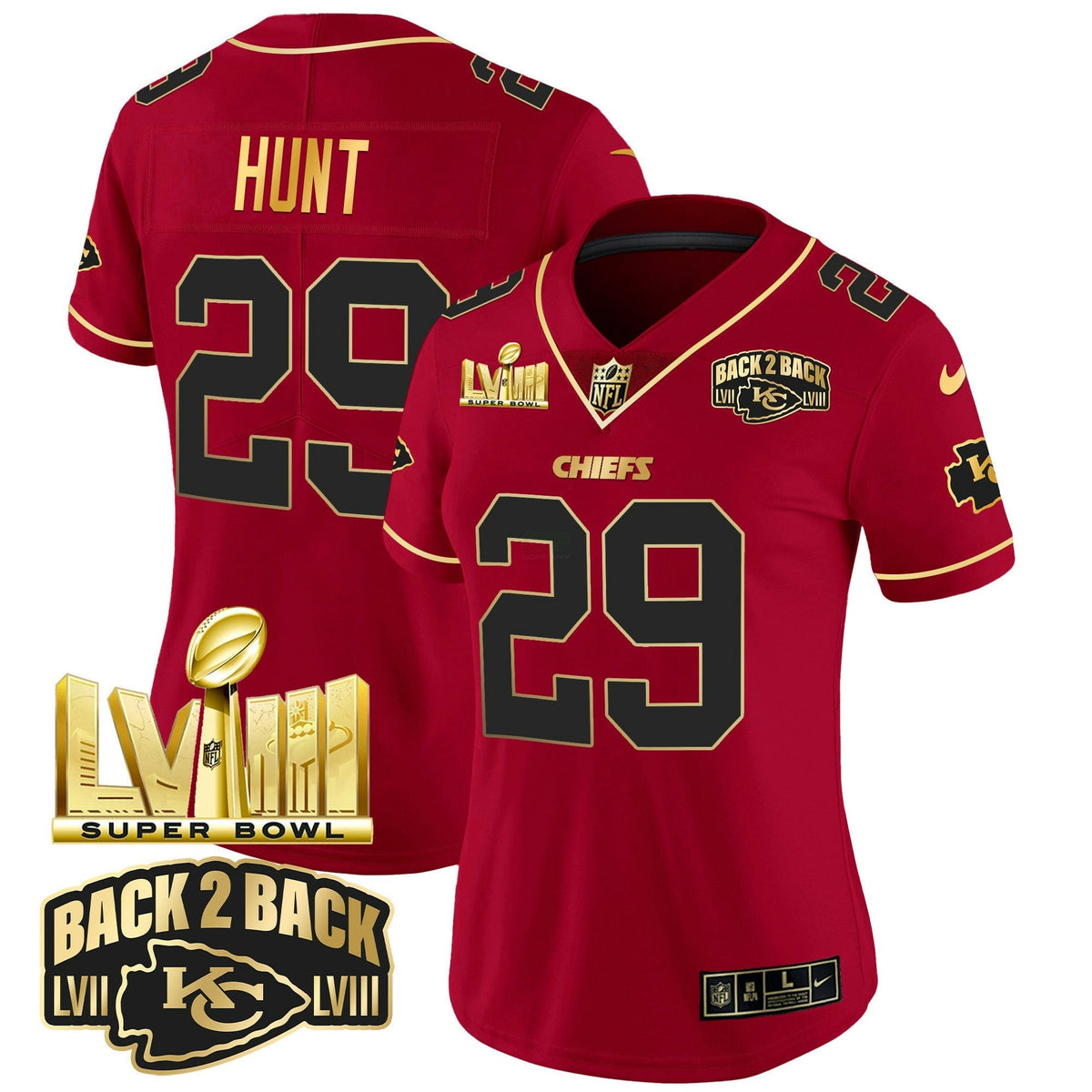 NFL Women’s Super Bowl LVIII & Back 2 Back Gold Patch Vapor Jersey